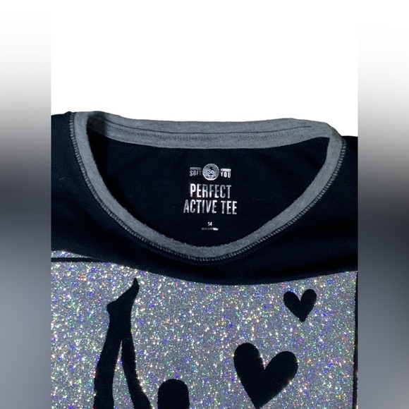 Dance Tee Shirt Long Sleeve Round Neck Glittery Ballerina Black Pink Girls 14 - Picture 8 of 15